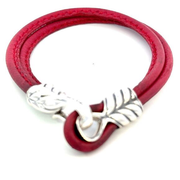 David Yurman Red Leather Bracelet 9" Sterling Silver Estate DY685 - Picture 1 of 8